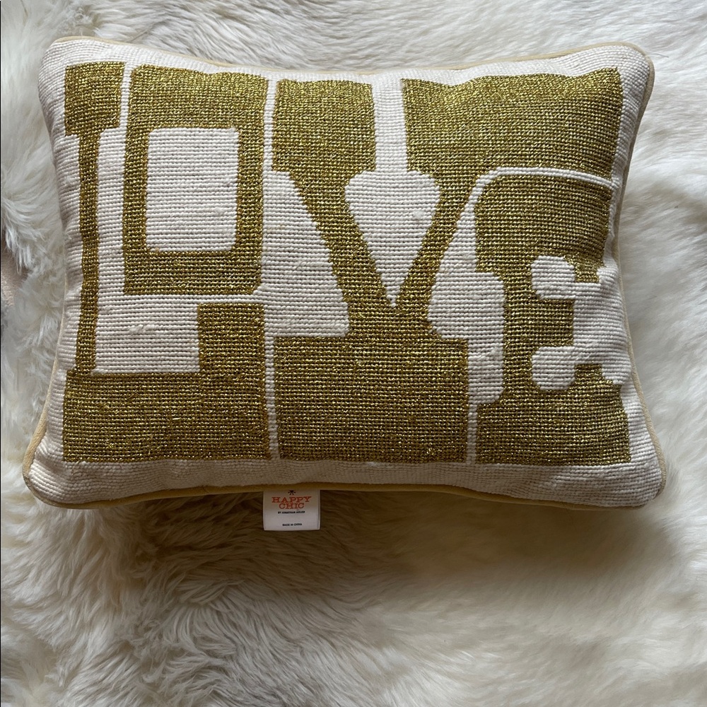 Jonathan Adler Gold and Cream LOVE Decorative Pillow